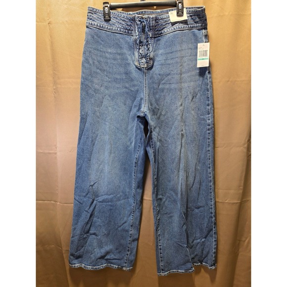 Jessica Simpson Denim - Jessica Simpson Marlin Lace Up Wide Leg Jeans Medium Wash Blue Denim Womens 16